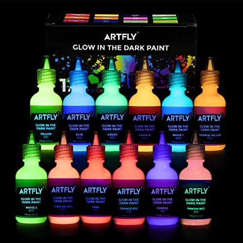 Oferta limitada: ARTFLY Glow in The Dark el juego de pintura brillante, contiene 12 colores de 30ml/1oz, con pigmentos ricos, perfecta para pintura de arte, proyectos de DIY y decolarciones festivales de 19.99 € a 19.99 € (ahorro 0.00%)