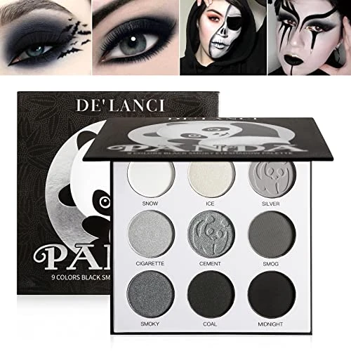 Zeitlich begrenztes Angebot: Schwarz Smoky Lidschatten Palette - DE’LANCI PANDA 9 Farben True Black Dark Grey Smokey Eyeshadow Palette Goth Makeup,Soft Matt Shimmer High Pigmented Basic Schwarz White Grey Shade for Halloween von 9.99 € auf 9.99 € (0.00% R