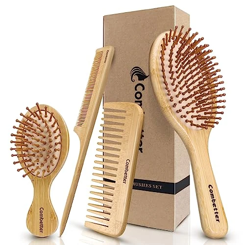 Offerta a tempo: Combetter Set di spazzola e pettine in bambù, districante naturale ed ecologico, con massaggio del cuoio capelluto, per donne, uomini e bambini, riduce l'effetto crespo e favorisce una crescita sana - 0.00% da 13.99 € a 13.99 €