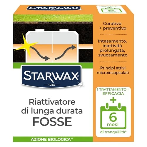Offerta a tempo: STARWAX - riattivatore per fosse biologiche e vasca condensagrassi - sblocca e garantisce una manutenzione continua della fossa biologica - azione biologica - 500g - Lunga durata - 35% da 30.95 € a 19.99 €
