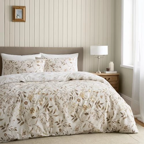 Catherine Lansfield Isadora Floral Reversible Super King Duvet Cover Set with Pillowcases Natural