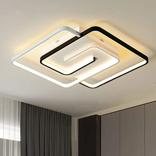 Limitiertes Angebot: minifair Moderne LED-Deckenleuchte 36W 50cm mit Fernbedienung Geometrie quadratisch schwarz-weiß dimmbar Unterputz für Wohnzimmer Schlafzimmer Küche von 89.99 EUR auf 62.99 EUR (Spare 30%)