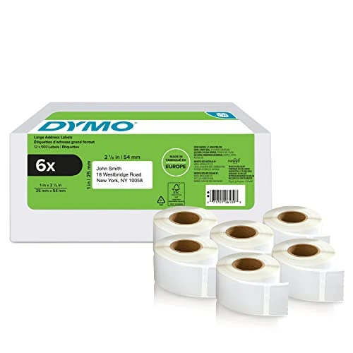 Offre limitée : DYMO LW étiquettes de retour autocollantes | 25 mm x 54 mm | 6 rouleaux 500 étiquettes faciles à décoller (lot de 3.000) | pour les étiqueteuses LabelWriter de 88.91 € à 70.43 € (21% de remise)