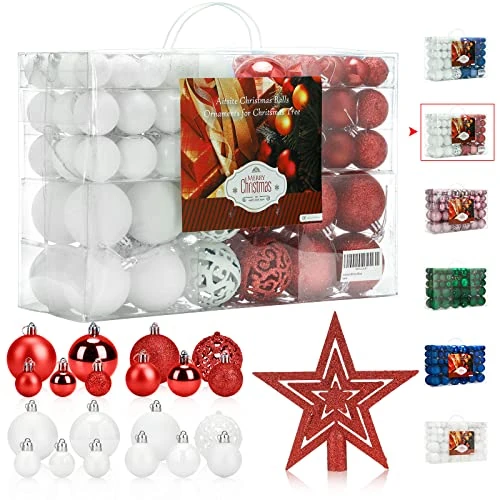 100PCS Bolas de Navidad Bolas de árbol de Navidad Adorno de Pared Colgante de Pared Adornos Decoraciones Árbol Bolas Decorativas Hogar Decoraciones para Festivales（Blanco y Rojo）