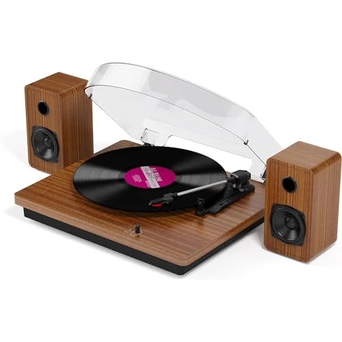 Offerta a tempo: Giradischi Bluetooth in vinile a tre velocità con altoparlanti stereo, RCA/Aux in out, legno chiaro per l'home entertainment - 26% da 89.99 € a 66.48 €