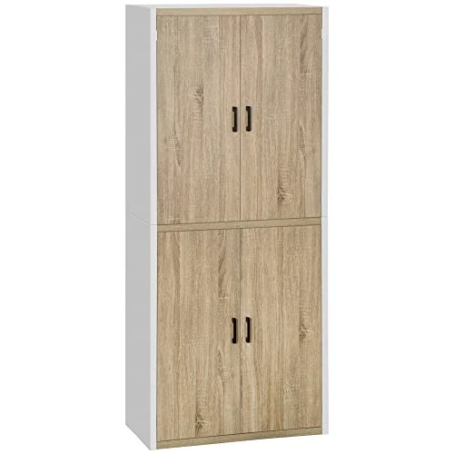 Offerta a tempo: HOMCOM Mobile Dispensa per Cucina con 4 Ripiani Regolabili, Mobile Cucina Dispensa in Legno MDF, 4 Porte e Dispositivo Antiribaltamento, 80x40x182cm, Color Legno e Bianco - 13% da 178.95 € a 156.23 €