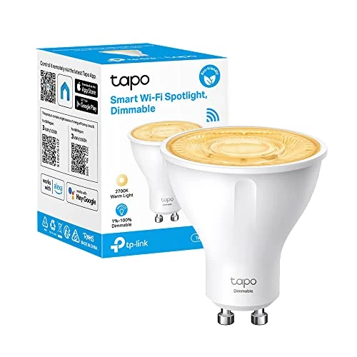 TP-LINK Tapo Smart WiFi Light Bulb GU10 L610, Energy Saving, 2.9 W Equivalent to 50 W, Dimmable Alexa Smart Lamp, Smart Home Alexa Assistant, White