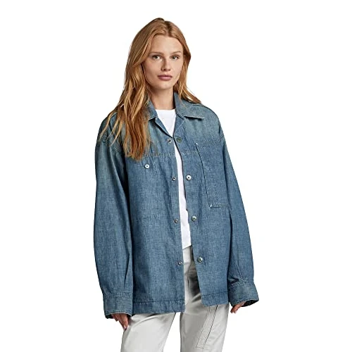 Offre limitée : G-Star Femme Chemise Oversized Workwear, Bleu (antique faded cricket blue D22934-D311-D889), S de 56.22 € à 56.22 € (0.00% de remise)
