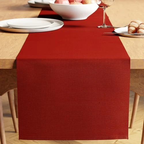 Oferta limitada: Encasa XO Camino de Mesa | Algodón de Canalé Fino Teñido con Hilo | Tamaño 32x250 cm | Rojo sólido | Lavable a Máquina de 21.49 EUR a 17.19 EUR (ahorro 20%)