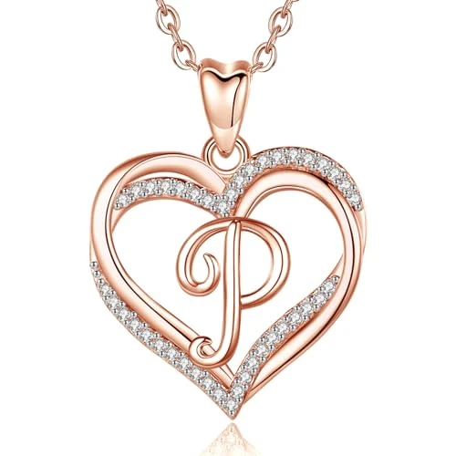 Offerta a tempo: INFUSEU P Lettera Collana, Doppio Cuore Ciondolo In Oro Rosa A-Z Gioielli Cubic Zirconia CZ Lunga 20 Pollici Catena Regali Carini Per Ragazze Moglie Femmina - 20% da 24.95 € a 19.93 €