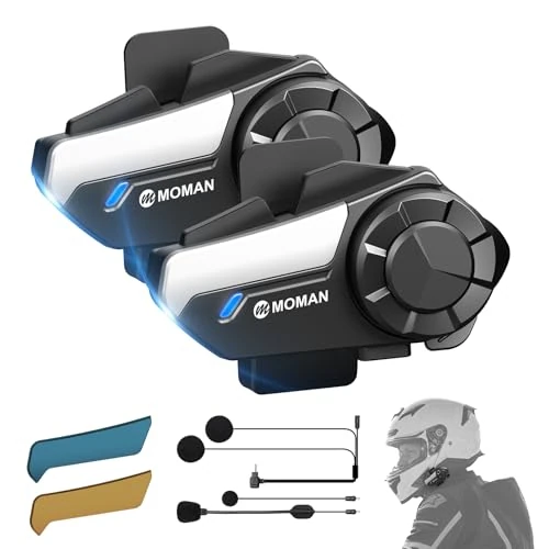 Moman Interkom motocyklowy, H2 Pro, 2 szt., czarny, kask bezprzewodowy 5.1, system komunikacji do 1000 m, z redukcją szumów DSP i CVC, wodoodporność IP65, FM, motocykl, domofon, zestaw słuchawkowy