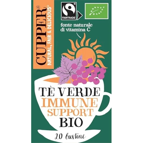 CUPPER - 20 Bolsitas de Té Verde Inmune Defensa - Apto para Veganos - Propiedades Antioxidantes y Diuréticas - Contiene Grosella Negra, Acerola y Matcha,1.0 unidad, 40.0 grams