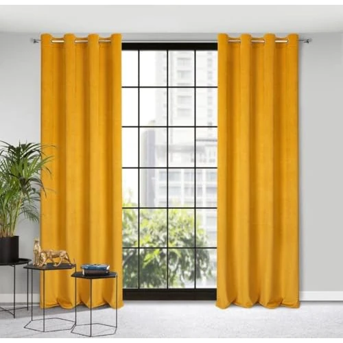Offre limitée : Eurofirany Eliza Rideau Structurel en Velours avec Œillets - 1 Pièce, Rideau en Velours Thermique Isolant, Opaque, Occultant, pour Chambre, Salon, 140x250 cm, Jaune Moutarde de 27.98 € à 27.98 € (0.00% de remise)