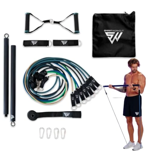 Tijdelijke aanbieding: SmartWorkout - Professionele weerstandsbanden set, compleet pakket voor fitnesstraining, 19 stuks, 7 resistance bands in totaal 120 kg, stang voor elastieken en krachttraining programma van 104.90 € naar 104.90 € (0.00% korting)