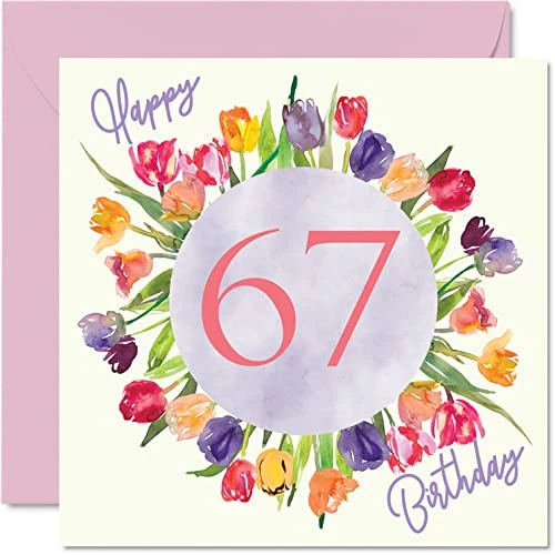 Oferta limitowana: Piękne kartki na 67. urodziny dla kobiet - bukiet kwiatów tulipanów - kartka urodzinowa dla niej babci babci babci prezenty urodzinowe, 145 mm x 145 mm piękne kwiatowe kartki z życzeniami prezent z 24.04 zł na 24.04 zł (oszczędź 0.00%)