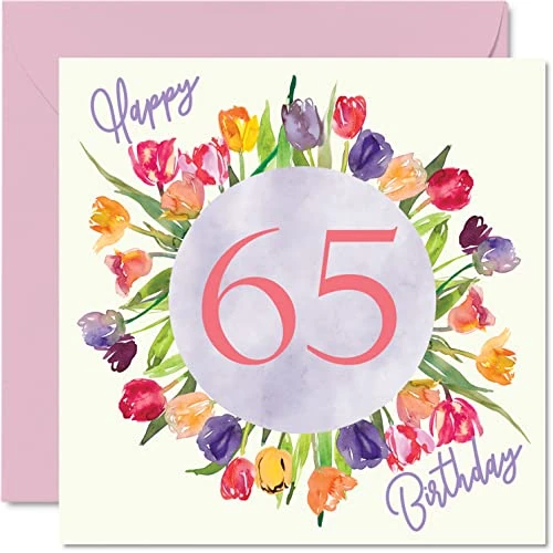 Offerta a tempo: Bellissimi biglietti di auguri il 65° compleanno da donna con bouquet di tulipani ad acquerello e fiori biglietto di auguri la nonna nonna nonna nonna mamma 145mm - 0.00% da 6.59 € a 6.59 €