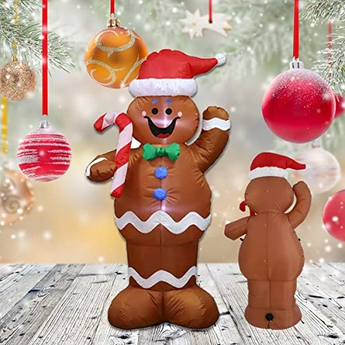 Mocoli Inflatable Gingerbread Man for Christmas, 150 cm Gingerbread Snowman with LED Lights for Courtyard Garden Party Lawn Indoor and Outdoor Decoration