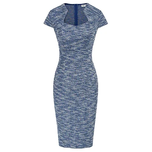 GRACE KARIN Women's 50s Sexy Bodycon Dress Cap Sleeve Pencil Dress, Blue (Textured), Medium