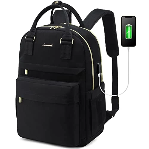 LOVEVOOK plecak damski na laptopa 15,6 cala, plecak szkolny, dla dziewcząt, nastolatków, z przyłączem ładowania USB i kieszenią na laptopa, wodoszczelny, do szkoły, na uczelnię, do pracy, czarny
