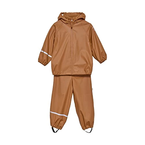 Celavi Unisex Kids Basic Rainwear Set-Recycle PU Rain Jacket, Amber Brown, 110, brązowy, 110