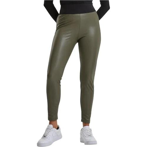 Urban Classics Dames Yoga broek Dames nep lederen legging hoge taille, Olijf, S