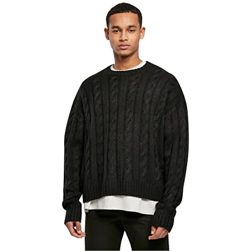 Limited-time offer: Urban Classics Boxy Sweater Casual Solid Color Oversize Men's Cable Knit Sweater Two Colors S-5XL, black, M from 19.14 £ to 19.14 £ (save 0.00%)