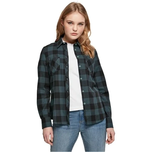 Urban Classics Women's Ladies Turnup Checked Flanell Shirt, Jasper/Black, 5XL