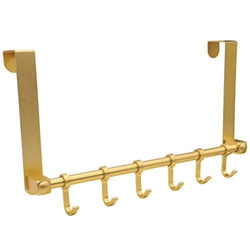 Offerta a tempo: Biomoty Appendiabiti da appendere sopra la porta, 6 ganci per appendere sopra la porta, in alluminio resistente, organizer per porta per asciugamani, cappello, borsa dietro la porta del bagno (oro) - 0.00% da 6.84 € a 6.84 €