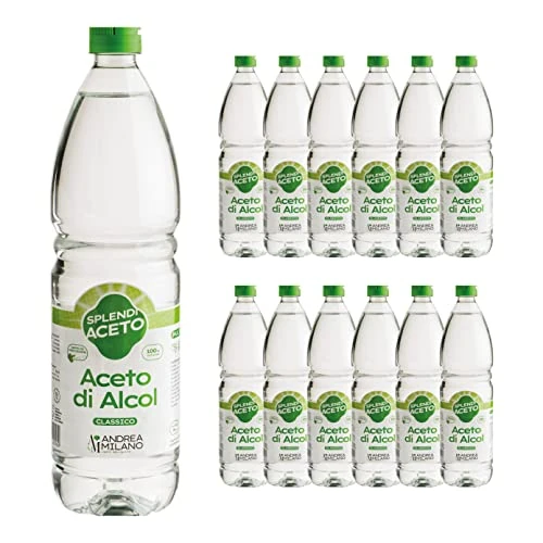 Offerta a tempo: Andrea Milano, Splendi Aceto, Aceto di Alcool 100% Naturale, Acidità 6%, Soluzione Versatile per Qualsiasi Impiego, Multiuso, Ideale per la Pulizia di Tutta la Casa, 12 Bottiglie PET da 1 L - 0.00% da 19.90 € a 19.90 €