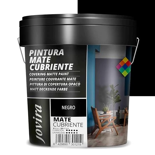 JOVIRA PINTURAS Peinture Couvrante Mate. Peinture intérieure-extérieure avec un excellent pouvoir couvrant (4 Litres, Noir)