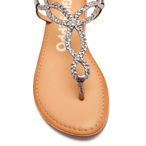 Offerta a tempo: GIOSEPPO Sandali a strisce intrecciate bianche da donna spuntini, Piombo, 37 EU - 36% da 49.95 € a 32.05 €