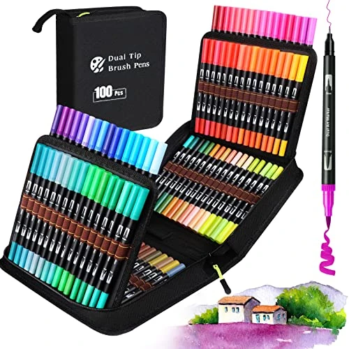 Offre limitée : Hymarvo 100 Couleurs Feutres Coloriage Enfants avec Adulte, Feutre Double Pointe Feutres Aquarelle Stylos Pointe Fine pour Dessin, Manga, Doodling, Scrapbooking de 27.99 € à 27.99 € (0.00% de remise)