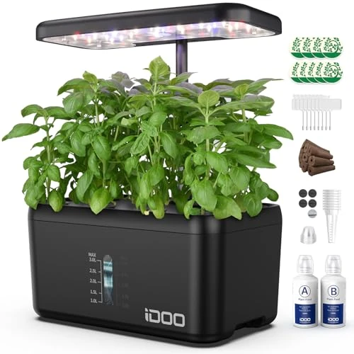 iDOO 8 Pods Potager Interieur, Jardin D'herbes Hydroponique, Jardinière Intelligente avec Minuterie Automatique, Kit de Jardin D'herbes D'intérieur à réglable en Hauteur