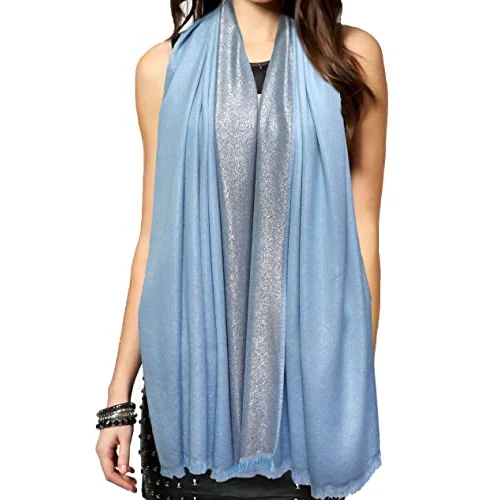 Zeitlich begrenztes Angebot: Gragengs Funken Metallic Pashmina Schals und Stola für Damen, Lange Party Tücher Einheitliche Farbe Zwei Töne,Himmelblau/Silber von 15.99 € auf 15.99 € (0.00% Rabatt)