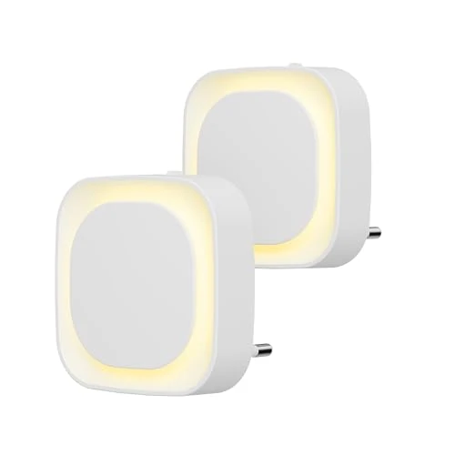 YUNLEX Night Light Socket with Twilight Sensor, 2 Pieces, Automatic ON/OFF, 3 Level Brightness Adjustable, Very Good for Children's Room, Staircase, Bedroom, Kitchen, Bathroom, Warm White