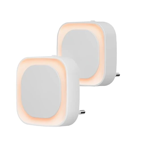 YUNLEX Night Light Socket with Twilight Sensor, 2 Pieces, Automatic ON/OFF, 3 Level Brightness Adjustable, Very Good for Children's Room, Staircase, Bedroom, Kitchen, Bathroom, Amber
