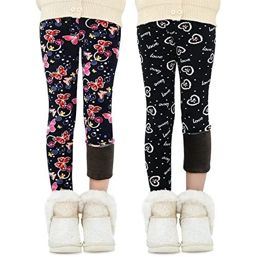 Limitiertes Angebot: Adorel Mädchen Winter Leggings Gefüttert Warm Bunt Dicke Thermohosen 2er-Pack Schwarz Schleife & Dunkelblau Schmetterling 122-128 (Herstellergröße 130) von 19.99 EUR auf 14.99 EUR (Spare 25%)