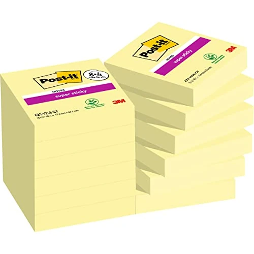 Beperkte aanbieding: Post-it 622-SSCY-P8+4 Super Sticky Notes, Canarische Geel, 47,6 mm x 47,6 mm, 90 Vellen/Pad, 8 + 4 Gratis Pads/Pack van 9.67 EUR naar 9.67 EUR (besparing 0%)