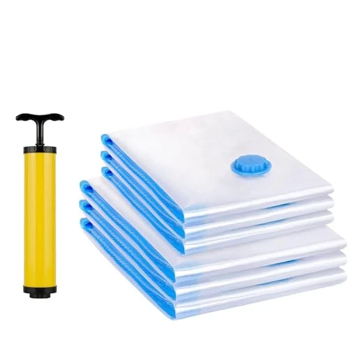 Offerta a tempo: Sacchi Sottovuoto Vestiti, WKTRSM 6 Pezzi (3Pc 80 x 60CM,3Pc 100 x 80CM+1 Pompa Manuale), Sacchetti Riutilizzabili per Riporre Vestiti Risparmiano Spazio per Riporre Vestiti - 0% da 7.99 € a 7.99 €