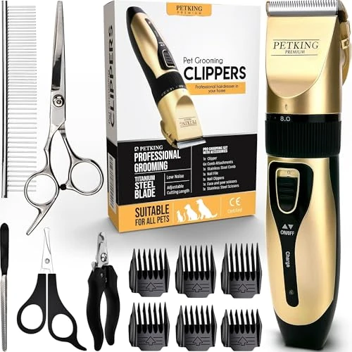 Offerta a tempo: PetKing Tosatrice Professionale per Cani – Kit di Toelettatura Premium per Cani e gatti con Pelo Folto, Tosatrice per Animali Domestici Silenziosa e Senza Fili, Tagliacapelli a Bassa Rumorosità - 0.00% da 31.97 € a 31.97 €