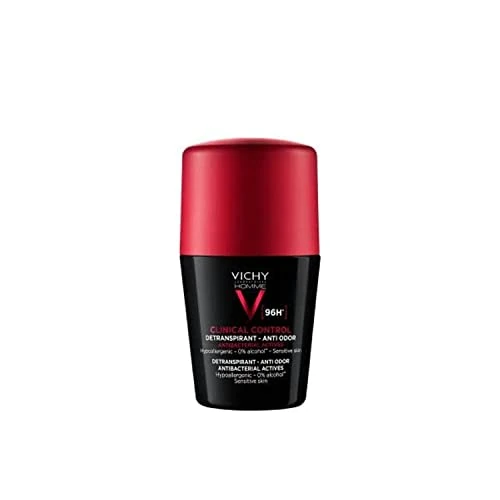 Vichy Homme, Clinical Control, Déodorant Roll-On pour Homme, Détranspirant à l'Efficacité Très Longue Durée 96 H, Sans Alcool et Sans Parfum, 50 ml