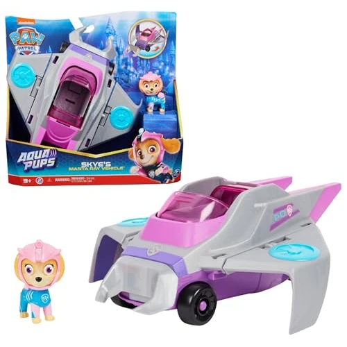 Paw Patrol Aqua Pups Skye Transforming Manta Ray Vehicle with Collectible Action Figure, Kids’ Toys for Ages 3 and up