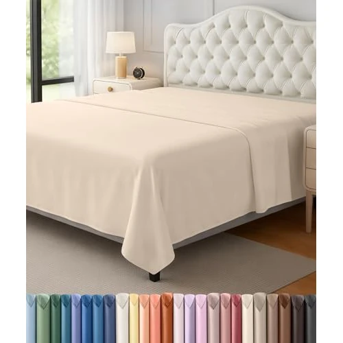 Utopia Bedding - Confezione da 1 lenzuolo piano, in morbida microfibra spazzolata, non si restringe e non sbiadisce, facile da pulire (beige, queen size)