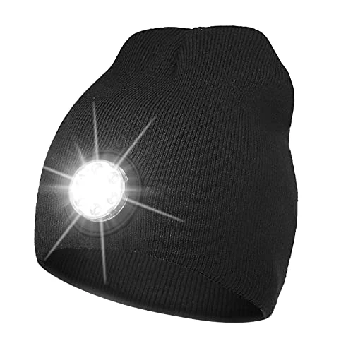 COTOP muts met licht, warme gebreide muts met fleece, herengeschenken voor de winter, zachte beanie met koplampen voor joggen, wandelen, hardlopen, fietsen, One size