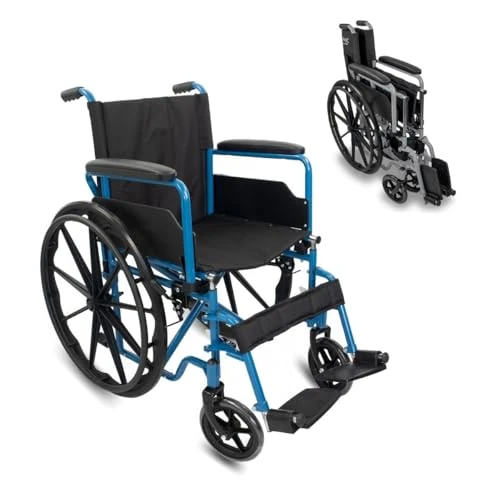 Offerta a tempo: Mobiclinic®, Sedia a rotelle pieghevole, Semovente, Marchio europeo, Robusta, Seduta 46cm, Poggiapiedi e braccioli pieghevoli, Freno leva, Ruote sgancio rapido, Blu, Marsella - 0.00% da 178.95 € a 178.95 €