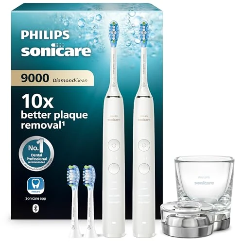 Offerta a tempo: Philips Sonicare DiamondClean 9000 spazzolino elettrico, confezione doppia, spazzolino sonico con app, sensore di pressione, 4 modalità di pulizia, 3 livelli di intensità, bianco, modello HX9914/62 - 0% da 199.99 € a 199.99 €