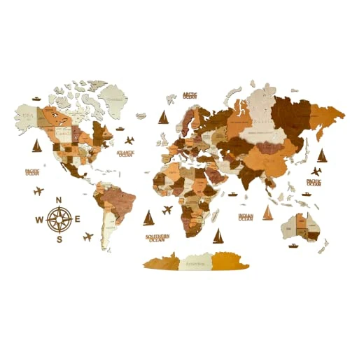 Holz-Weltkarte, 3D-Kunst, große Wanddekoration, für jeden Anlass, in den Größen M, L, XL, Geschenkidee, Wandkunst für Zuhause, Küche oder Büro
