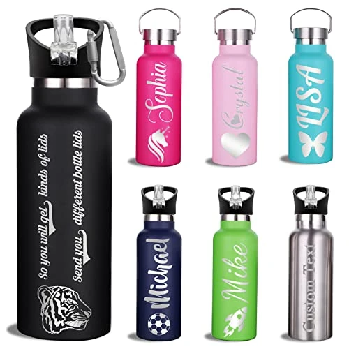 Offerta a tempo: Personalizzata Borraccia Termica con Nome Incisione Logo Borracce Personalizzate Bottiglia Termica Personalizzabile Regalo per Bambini Adulti Scuola (Acciaio Inox, 350ml, 7 Colori Disponibili) - 0.00% da 14.99 € a 14.99 €