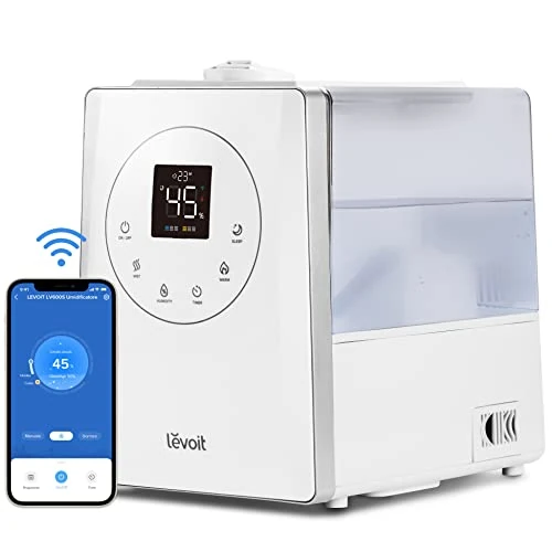 Levoit Smart Luftbefeuchter für große Räume, Top-Fill Humidifier, Warm&Kalter Nebel max 550 ml/h, bis 40-70m², leise Raumbefeuchter für Kinderzimmer, Pflanzen, Auto Shut-off, 6 L, Weiß