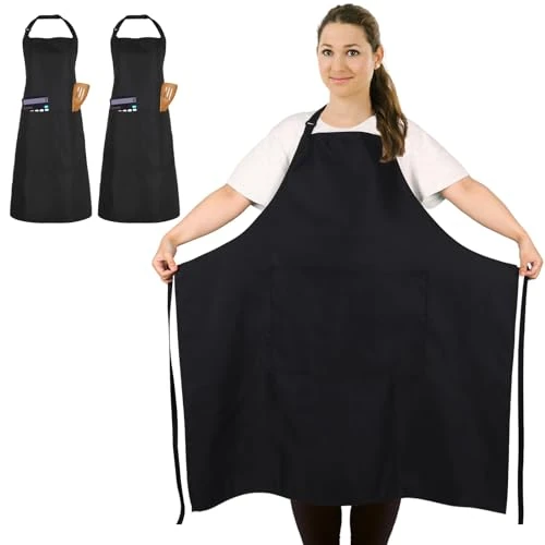 Offerta a tempo: 2 Pezzi Grembiule da Cucina Taglia Grande Impermeabile per Uomo Donna, Nero - 0.00% da 17.99 € a 17.99 €